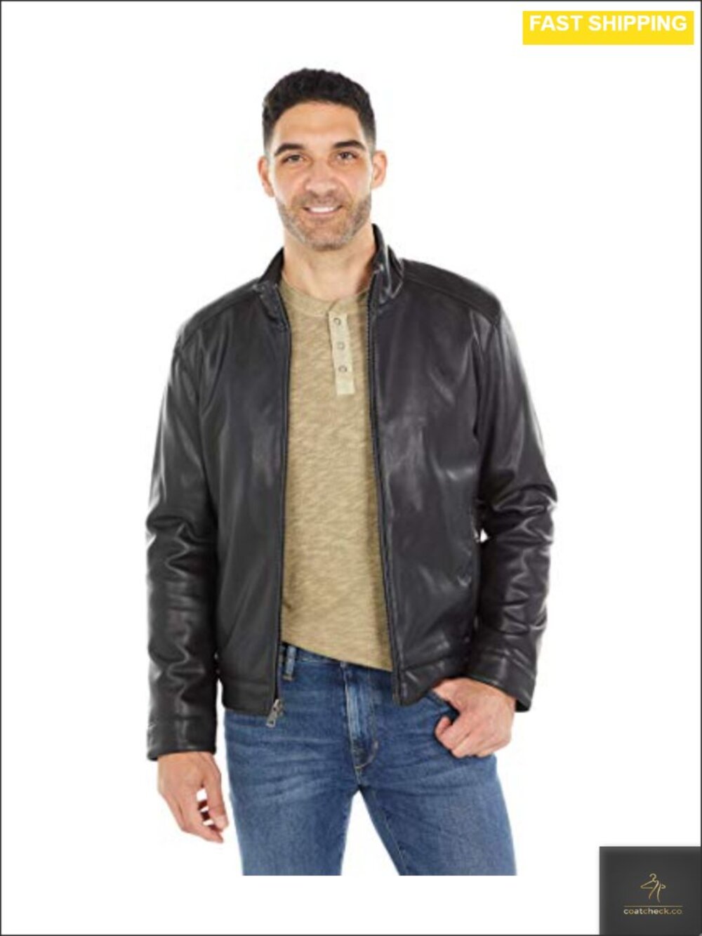 Men's Zip Front Faux Leather Moto Jacket Lightweight Aviator